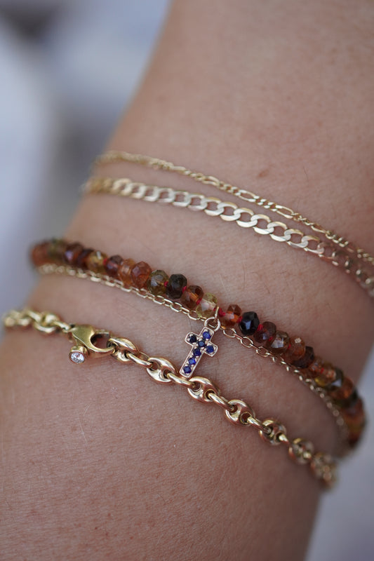Carry the Cross Bracelet - No. 1  Tourmaline, Red Silk, and 14k Yellow Gold 7.5 inches