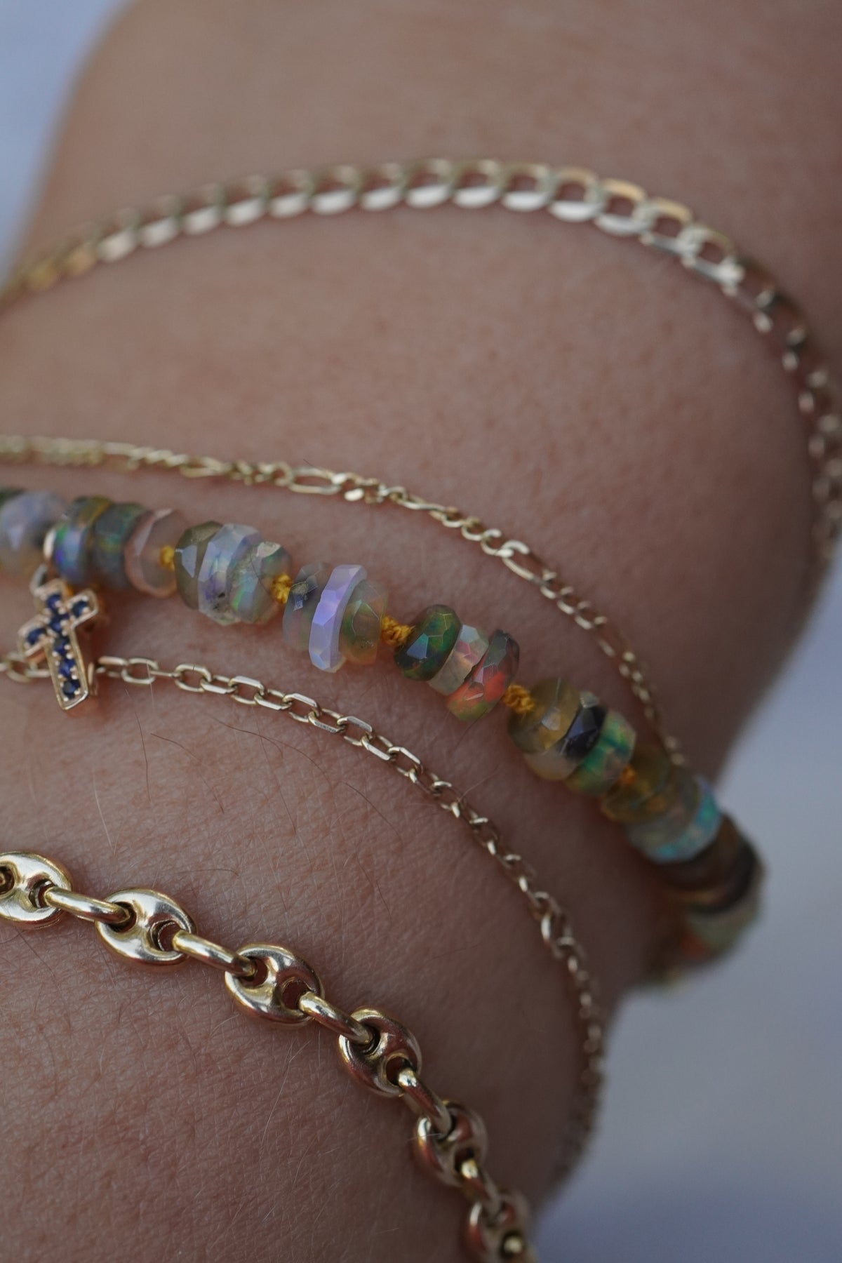 Carry the Cross Bracelet - No. 2 Opal, Mustard, 14k Yellow Gold 6.75 inches