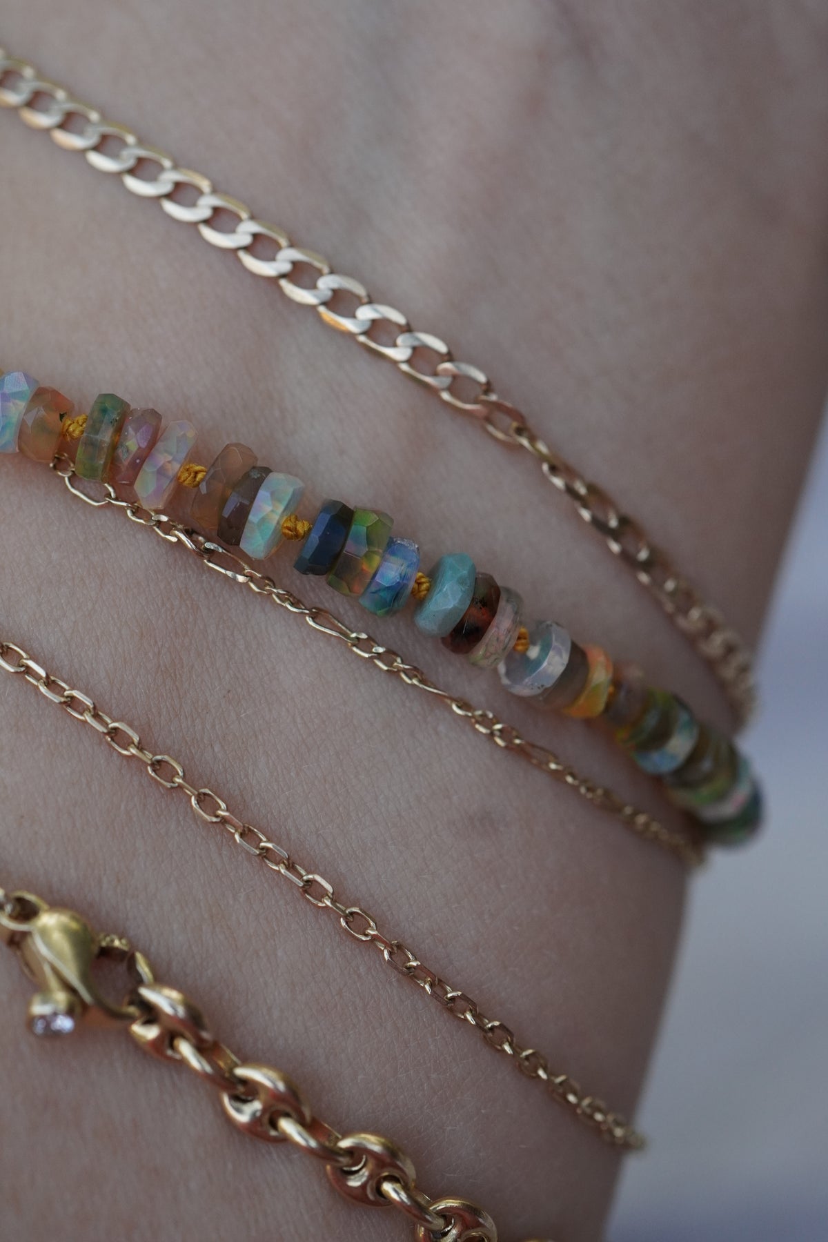 Carry the Cross Bracelet - No. 2 Opal, Mustard, 14k Yellow Gold 6.75 inches
