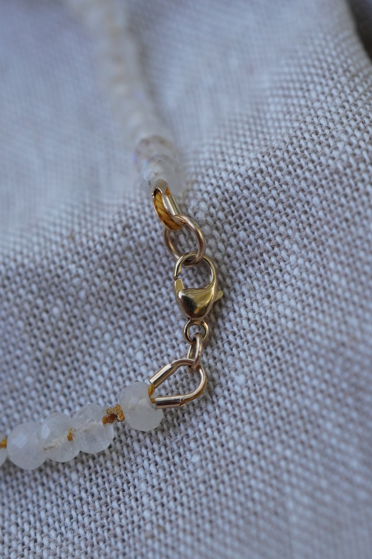 Carry the Cross Bracelet - No. 4 Moonstone, Mustard Silk, 14k Yellow Gold 6.5 inches
