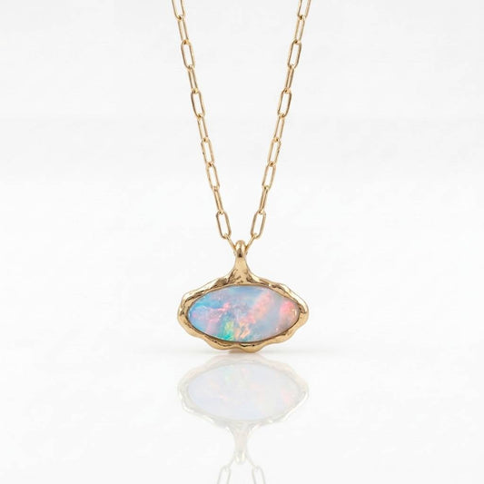 Necklace with an opal pendant on a white background