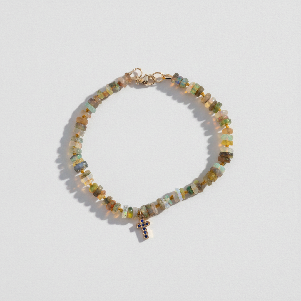 Carry the Cross Bracelet - No. 2 Opal, Mustard, 14k Yellow Gold 6.75 inches