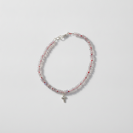 Carry the Cross Bracelet - No. 8 Labradorite, Red Silk, Sterling Silver 6.25 inches (XS)
