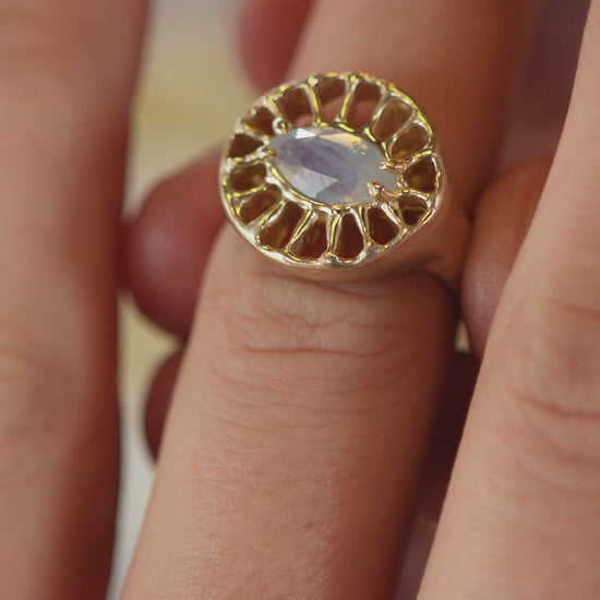 video of statement ring with marquise shaped sapphire