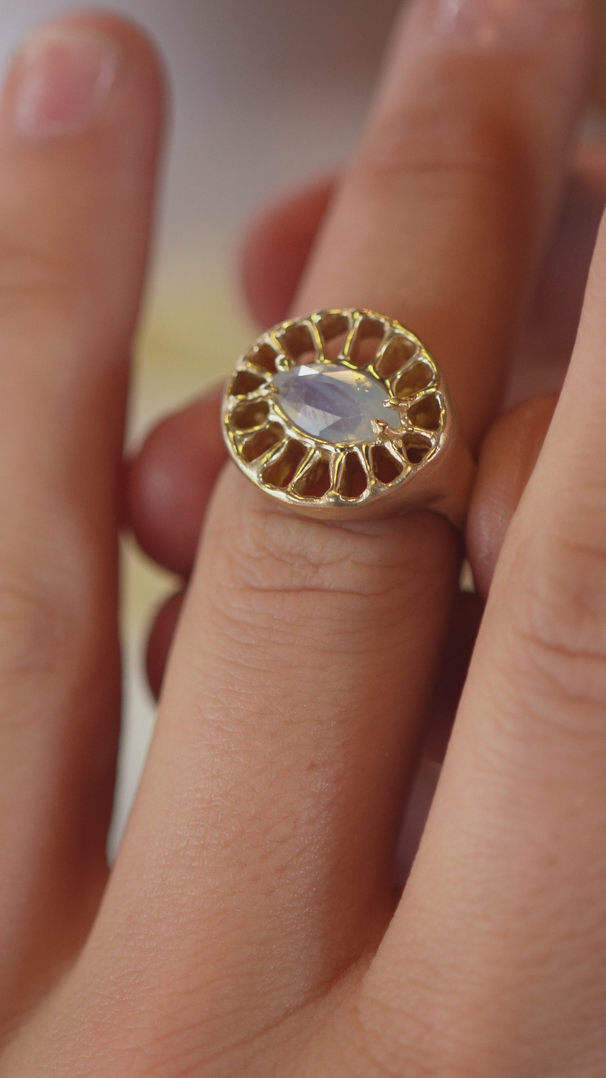 video of statement ring with marquise shaped sapphire